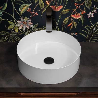 Lavabo da appoggio tondo 40 cm in acciaio inox bianco opaco  Goya