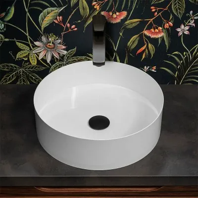 Lavabo da appoggio tondo 40 cm in acciaio inox bianco opaco  Goya