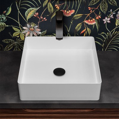 Lavabo da appoggio quadrato 45 cm in acciaio inox bianco opaco  Goya