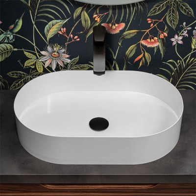 Lavabo da appoggio ovale 58x38 cm in acciaio inox bianco opaco  Goya
