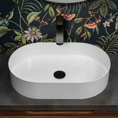 Lavabo da appoggio ovale 58x38 cm in acciaio inox bianco opaco  Goya