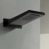Soffione doccia a sbalzo 22x50 cm nero opaco in acciaio inox con cascata