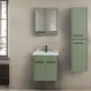 Mobile bagno sospeso 55 cm verde effetto legno con armadietto a specchio Sofia