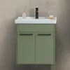 Mobile bagno sospeso 55 cm verde effetto legno con armadietto a specchio Sofia