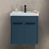 Mobile bagno sospeso 55 cm blu effetto legno con armadietto a specchio Sofia