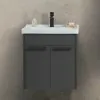 Mobile bagno sospeso 55 cm grigio effetto legno con armadietto a specchio Sofia