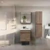 Mobile bagno sospeso 55 cm rovere scuro con specchio contenitore  Mona