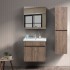 Mobile bagno sospeso 65 cm rovere scuro con specchio contenitore  Mona