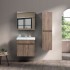 Mobile bagno sospeso 65 cm rovere scuro con specchio contenitore  Mona