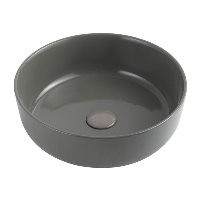 Lavabo da appoggio grigio cemento tondo 38,5 cm in ceramica  Zelos