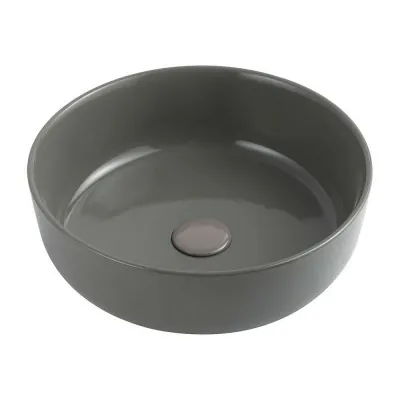 Lavabo da appoggio grigio cemento tondo 38,5 cm in ceramica  Zelos