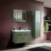 Mobile bagno sospeso 65 cm verde effetto legno con armadietto a specchio Sofia
