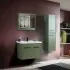 Mobile bagno sospeso 65 cm verde effetto legno con armadietto a specchio Sofia