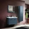 Mobile bagno sospeso 65 cm blu effetto legno con armadietto a specchio Sofia