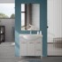Mobile bagno a terra 85 cm grigio calce con lavabo e specchio Moon
