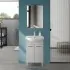 Mobile bagno a terra 65 cm grigio calce con lavabo e specchio Moon
