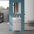 Mobile bagno a terra 55 cm grigio calce con lavabo e specchio Moon