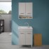 Mobile lavatoio 60x50 cm grigio calce vasca in resina e kit di scarico Moon 