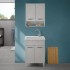 Mobile lavatoio 60x50 cm grigio calce vasca in ceramica e kit di scarico Moon 
