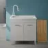 Mobile lavatoio 80x50 cm grigio calce vasca in resina e kit di scarico Moon 