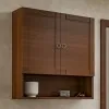 Pensile bagno sospeso 60 cm noce con ripiano in vetro e vano Romantica 