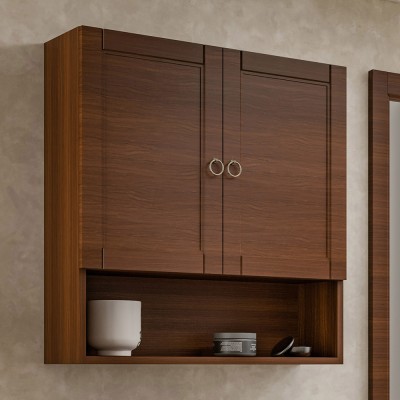 Pensile bagno sospeso 60 cm noce con ripiano in vetro e vano Romantica 