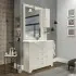 Mobile bagno a terra 105 cm bianco decape con specchio lampada e pensile Romantica