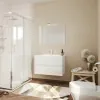Mobile bagno sospeso bianco lucido 80 cm lavabo e specchiera LED Easy