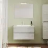 Mobile bagno sospeso rovere grigio 80 cm lavabo e specchiera LED Easy