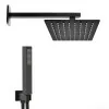 Set doccia nero opaco con braccio soffione rettangolare 30x20 e kit doccia 