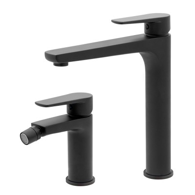 Set miscelatori lavabo alto e bidet nero opaco con piletta inclusa  Erika