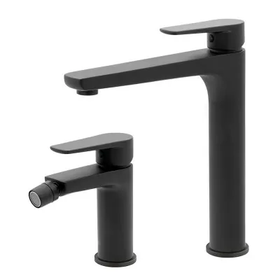 Set miscelatori lavabo alto e bidet nero opaco con piletta inclusa  Erika
