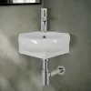 Lavabo sospeso ad angolo 39x36 in ceramica lucida con design ovale