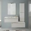 Mobile bagno sospeso 90 rovere bianco con base lavabo e cassetto Nadia