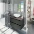 Mobile bagno sospeso 80 antracite con top olmo forato e specchio Noa