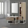 Mobile bagno sospeso 80 cm stile industrial bianco e legno Baketo