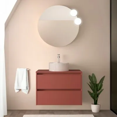 Mobile bagno sospeso 80 cm rosso satinato con top e specchio Gaya