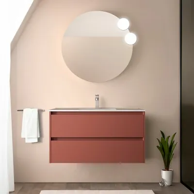 Mobile bagno sospeso 90 cm rosso satinato con specchio e lavabo Gaya