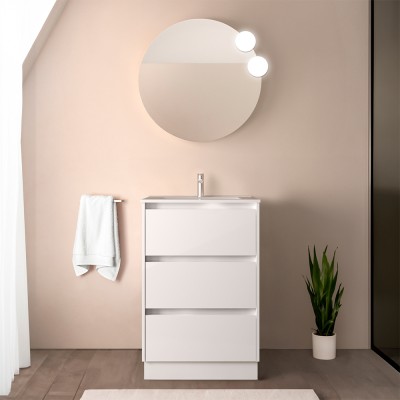 Mobile bagno a terra 60 cm bianco lucido con specchio e lavabo Gaya