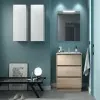 Mobile bagno a terra 60 cm rovere bali con specchio e lavabo Gaya