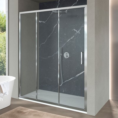 Porta doccia nicchia 170 cm scorrevole 3 ante trasparenti H 200 cm Ted