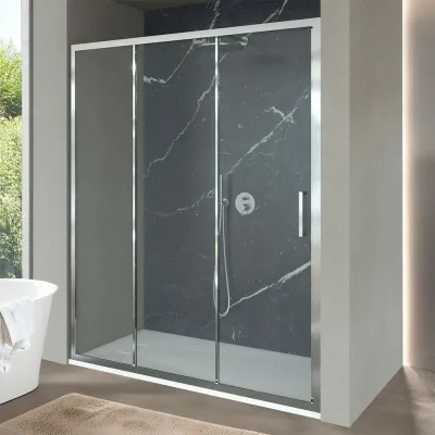 Porta doccia nicchia 170 cm scorrevole 3 ante trasparenti H 200 cm Ted