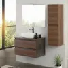Mobile bagno sospeso 80 cm ossido e noce con top lavabo e specchio Kleo