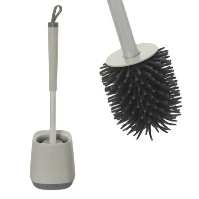 Portascopino da appoggio grigio e grigio scuro con setole in silicone 
