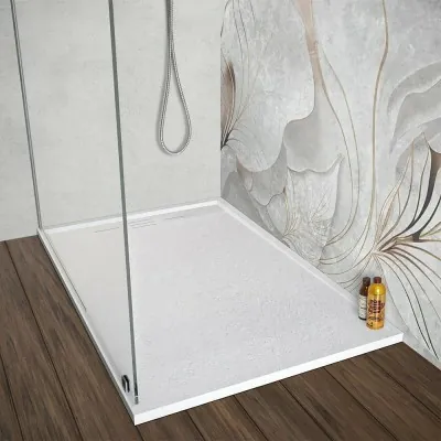 Piatto doccia 70x100 bianco pietra in resina riducibile con canalina Argo
