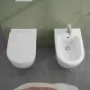 Wc filomuro con brida e scarico traslato a parete o a pavimento Flan