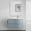 Mobile bagno sospeso 90 cm Melody azzurro polvere con vasca a destra
