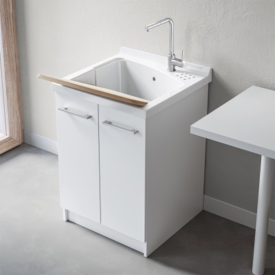 Mobile lavatoio 61x50 cm Revine vasca in ceramica e asse in legno 