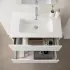Mobile bagno sospeso 80 cm bianco e quercia con lavabo e specchio Sumya