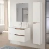 Mobile bagno sospeso 80 cm bianco e quercia con lavabo e specchio Sumya